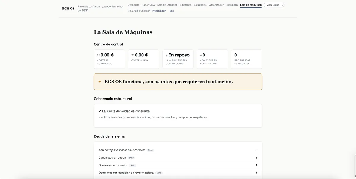 BGS · La Sala de Máquinas: panel de control