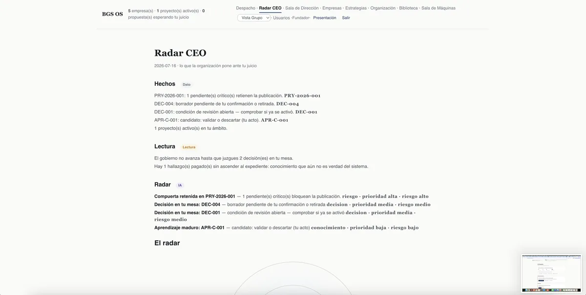 BGS · Radar de dirección: lo que la organización pone ante tu juicio